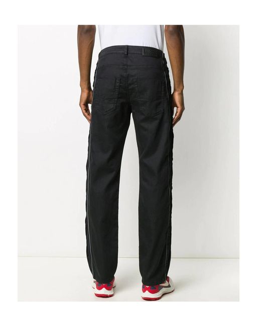 DIESEL Black Contrast-Trim Straight-Leg Jeans for men