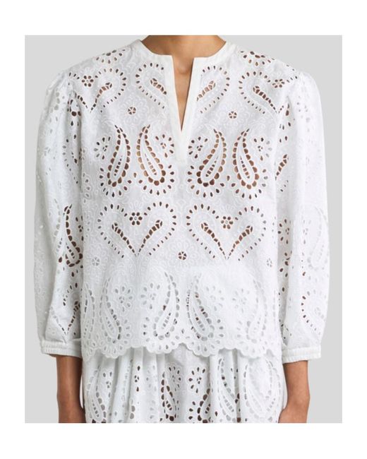 Etro White V-Neck Openwork Top