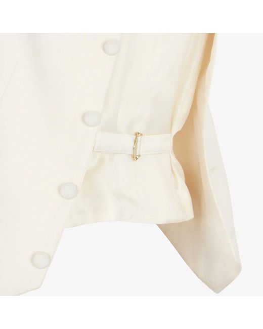 Fendi White V-Neck Cut-Out Detailed Cape