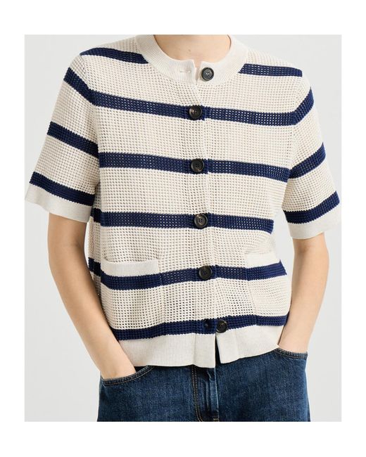 Brunello Cucinelli White Net Striped Cardigan