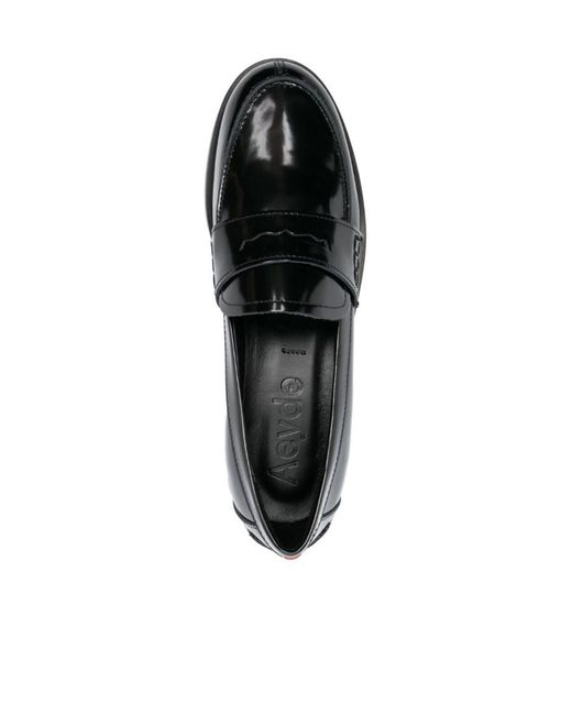 Aeyde Black Penny-Slot Leather Loafers