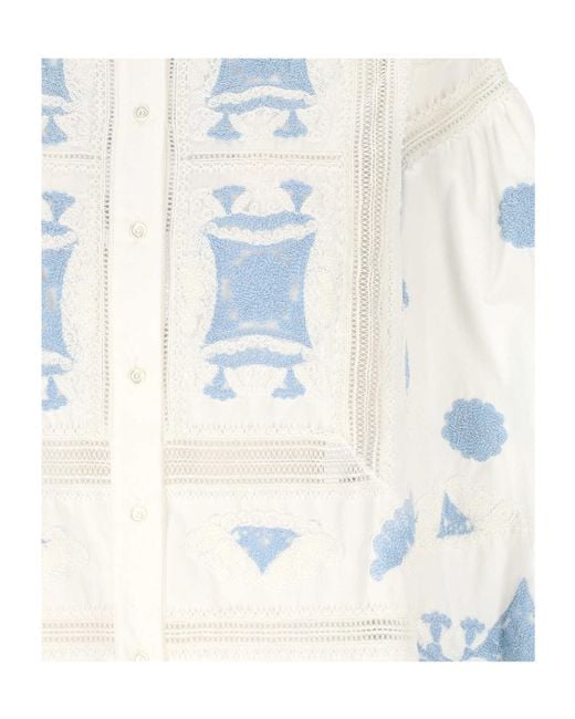 Ermanno Scervino White Embroidered Lace-Trim Blouse