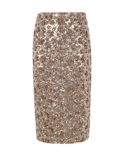 N°21 Natural Sequin Embellished Midi Skirt