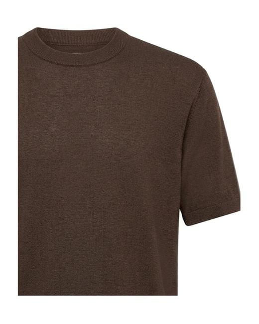 C P Company Brown Ribbed-Trim Logo-Patch T-Shirt for men
