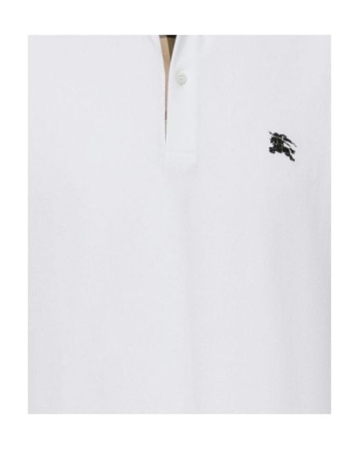 Burberry White Cotton Polo Shirt Made Of Plaid Cardigan And Mesh Cloth for men