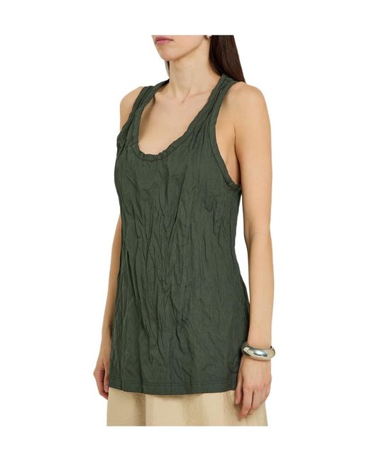 Totême Green Crinkled Cotton-Blend Poplin Tank Top