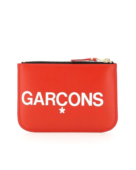 Comme des Garçons Red Comme Des Garons Wallet Logo Printed Zip-Up Small Clutch Bag
