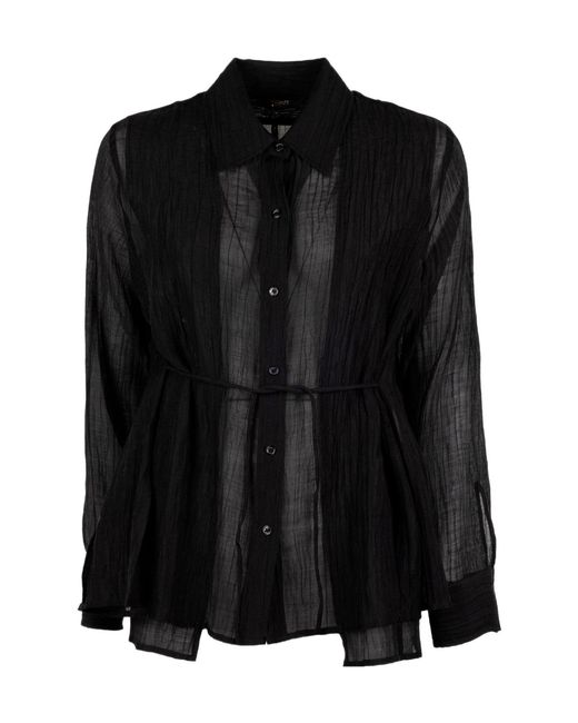 Seventy Black Crinkled-Finish Belted Shirt