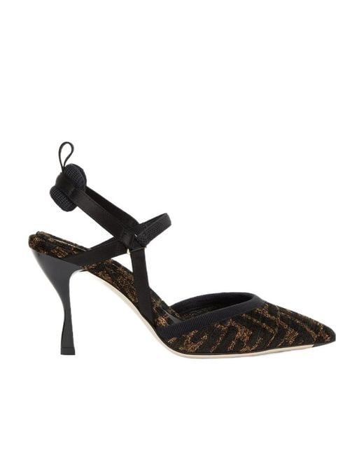 Fendi Black Monogram Jacquard Pointed-Toe Pumps