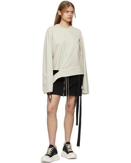 Rick Owens White Logo Round Neck Asymmetrical Pullover