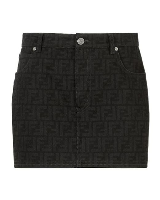 Fendi Black Logo Detailed Denim Mini Skirt