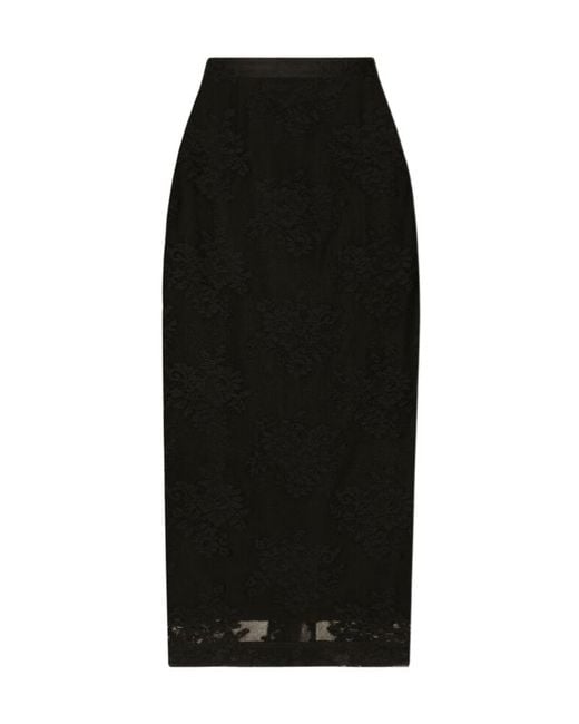Dolce & Gabbana Black Midi Lace Pencil Skirt