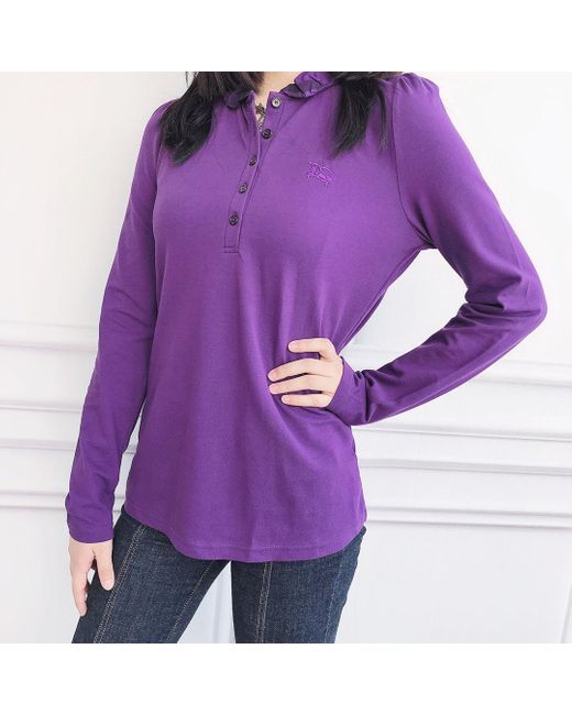 Burberry Purple Logo Long-Sleeved Polo Shirt