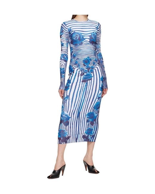 Jean Paul Gaultier Blue Flower Body Morphing Midi Dress