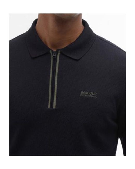 Barbour Black Long-Sleeved Zip-Up Polo Shirt for men