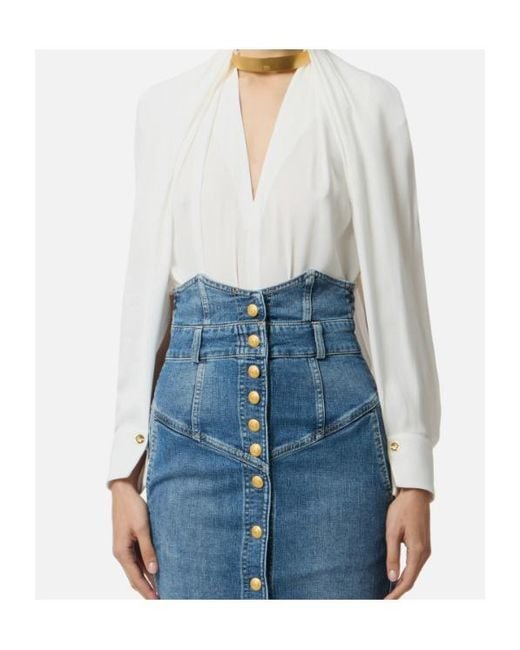 Elisabetta Franchi White Jewel-Collar Long-Sleeve Top