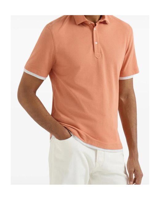 Brunello Cucinelli Orange Button-Fastening Short-Sleeve Polo Shirt for men