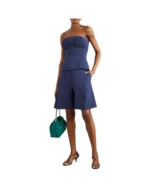 TOVE Blue Pleated Linen-Blend Shorts