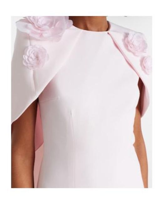 Safiyaa Pink Lennox Floral-Appliqué Caped Crepe Gown