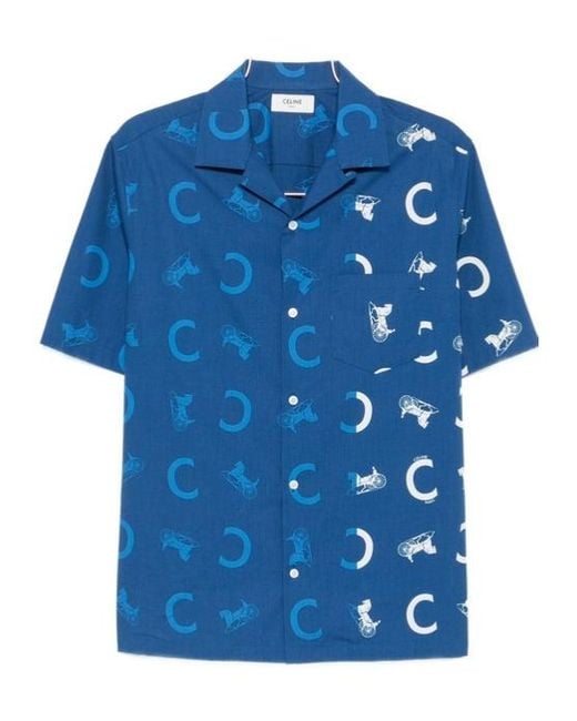 Céline Blue 'Bowling' Shirt With Pointed Collar And Front Button Closure for men