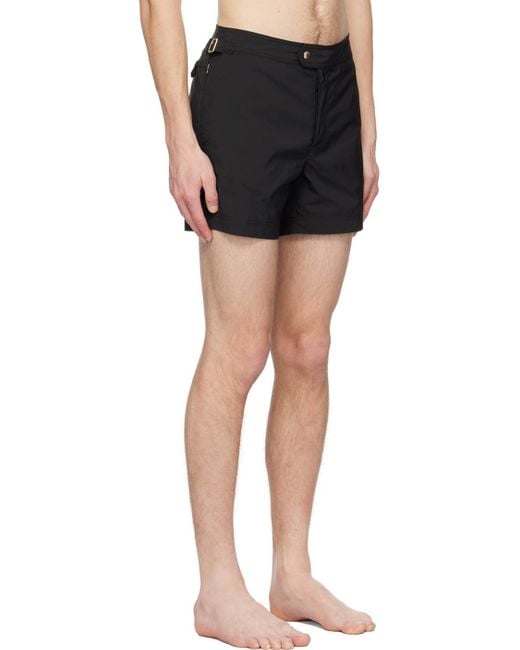 Tom Ford Black Mid-Rise Side Buckled Swim Shorts for men