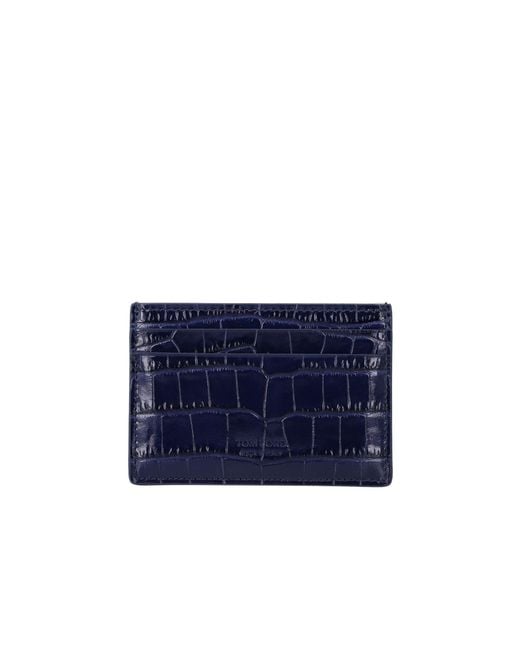 Tom Ford Blue Logo Debossed Card Holder for men
