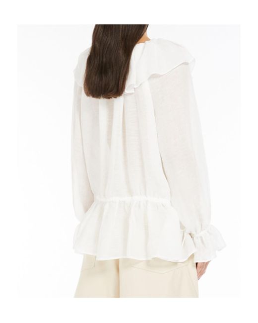 Weekend by Maxmara White Astro 1234 Ruffled Long-Sleeved Top