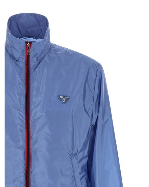 Prada Blue High-Neck Nylon Jacket for men