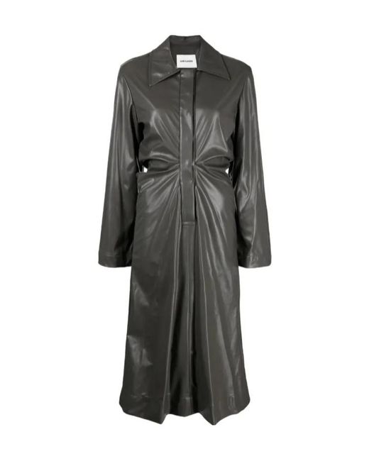 Low Classic Gray Ruched Faux-Leather Shirt Dress