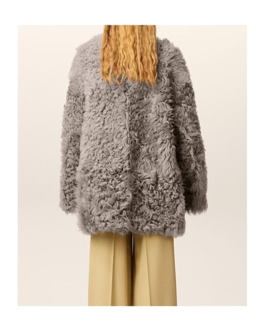 AMI Gray Shearling Short Coat