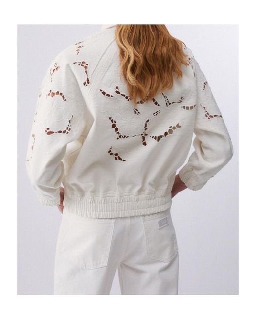 Liu Jo White Openwork Embroidered Bomber Jacket