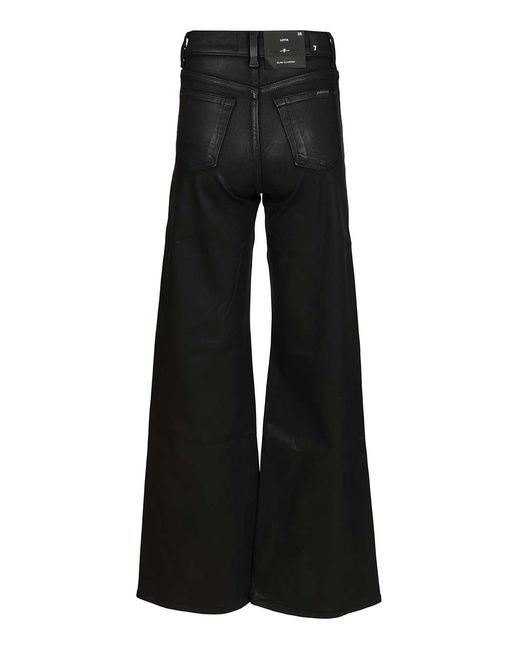 7 For All Mankind Black Lotta Coated Wide-Leg Jeans