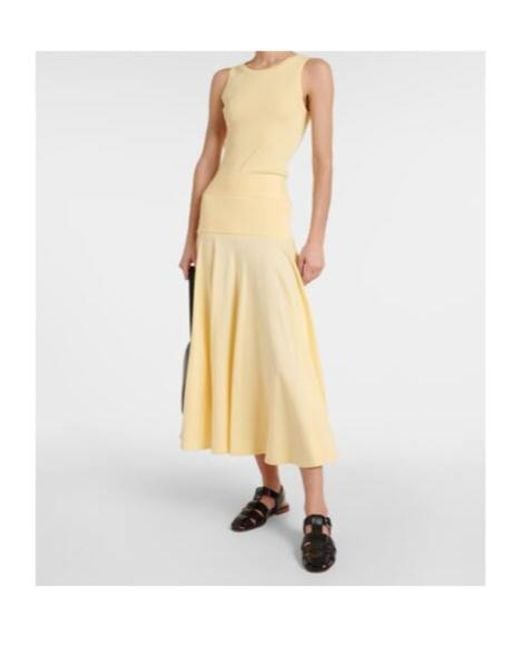Plan C Yellow Pleated Knit Midi Skirt