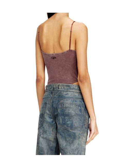 DIESEL Brown T-Ley Marbled Ribbed Jersey Thong Bodysuit