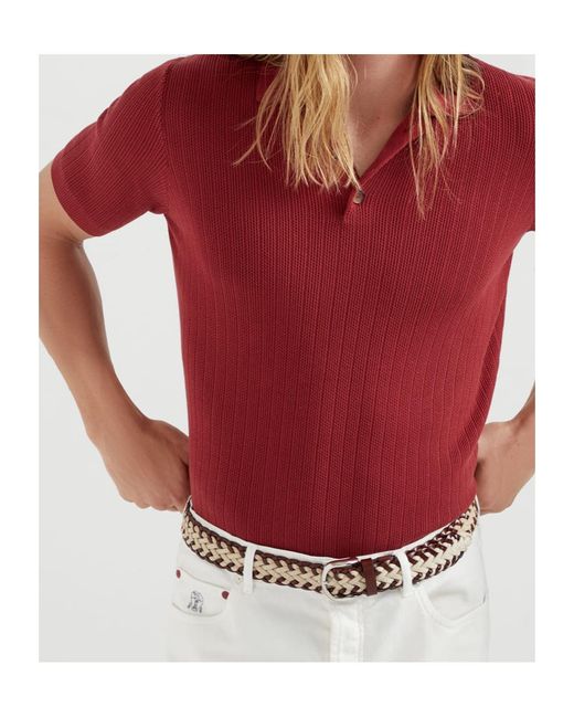 Brunello Cucinelli Red Cotton Polo Shirt for men