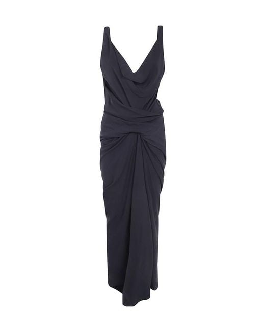 Rick Owens Blue Strutter Draped Maxi Dress