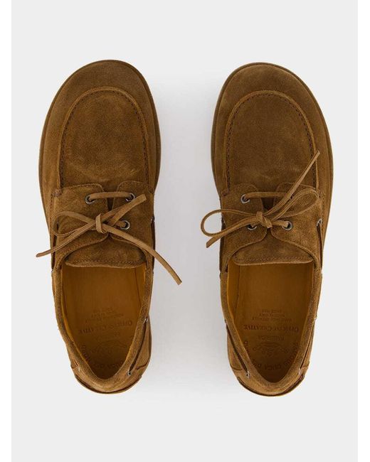 Officine Creative Brown Love 001 Suede Boat Shoes for men
