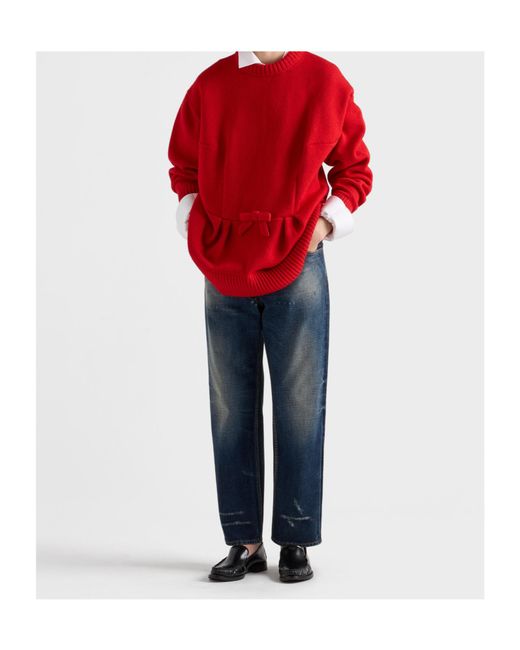 Prada Blue Distressed Straight-Leg Jeans