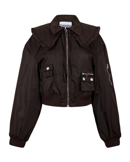 Ganni Black Short Flight Jacket