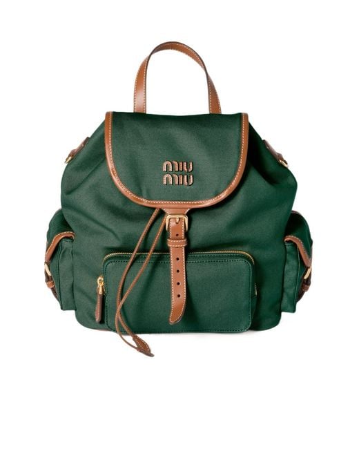 Miu Miu Green Canvas And Leather Backpack