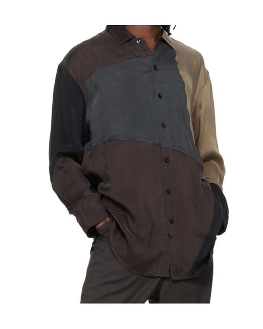 Song For The Mute Gray Patchwork Button-Fastening Shirt for men