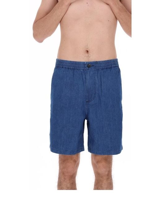 A.P.C. Blue Elastic-Waist Denim Shorts for men