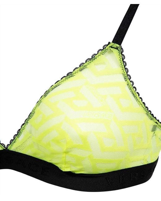Versace Yellow Greca Pattern Tulle Bralette