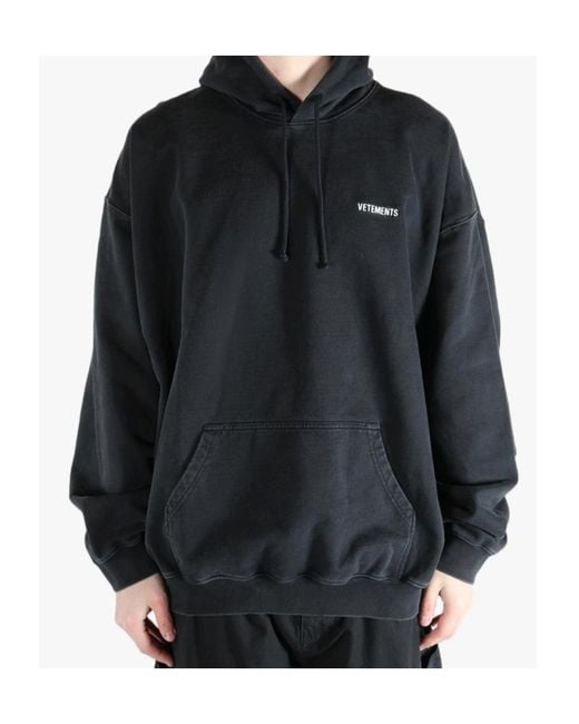Vetements Black Logo Detailed Drawstring Hoodie for men