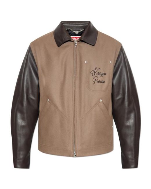 KENZO Brown Paris Chainstitch Zipped Jacket for men