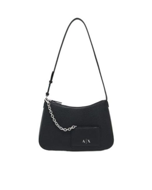 ARMANI EXCHANGE Black Crossbody Bag With A Textured Grain And Chain