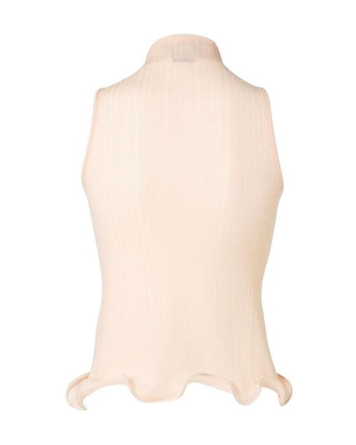 Fendi Natural Logo Embroidered High-Neck Sleeveless Ribbed Top