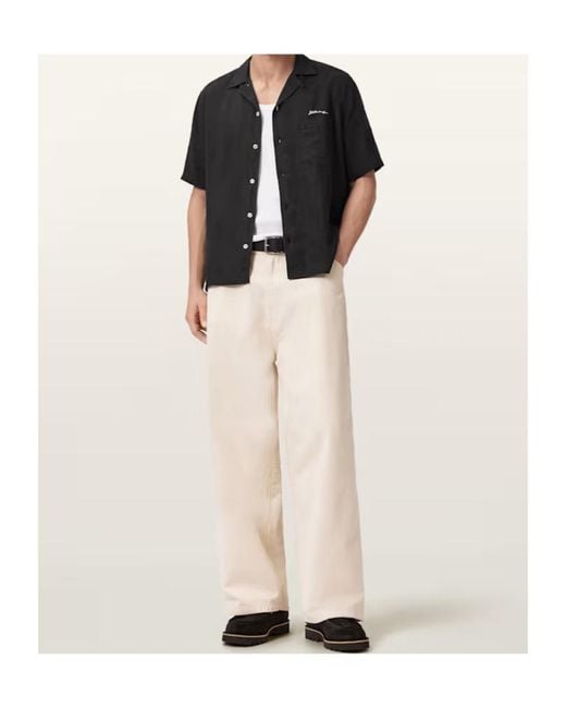 AllSaints Black Wilder Logo-Embroidery Short-Sleeve Shirt for men