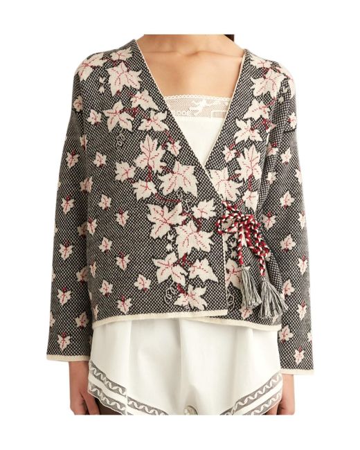Bode Black Patterned Jacquard Knit Cardigan
