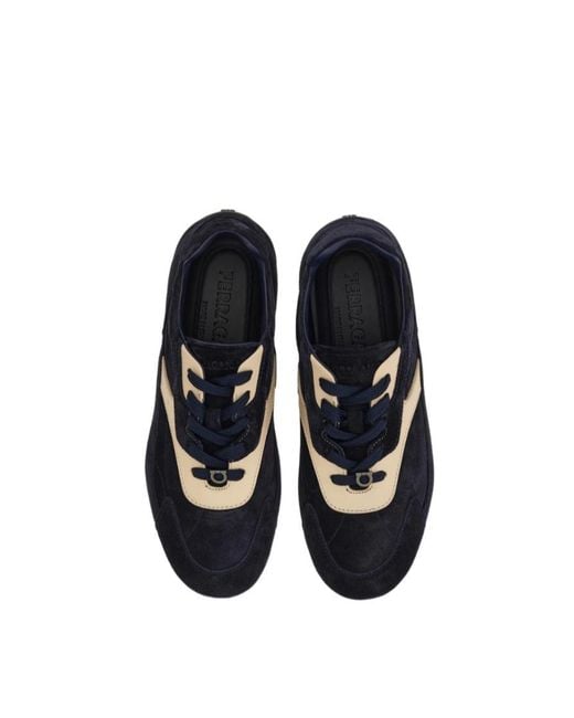 Ferragamo Blue Gancini-Plaque Panelled Sneakers for men